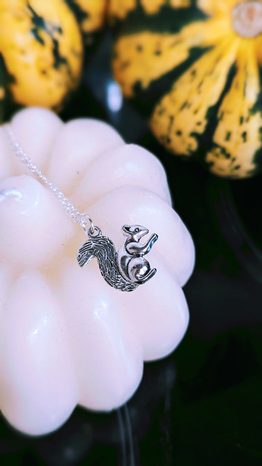 Silver Woodland Squirrel Autumnal Pendant Necklace