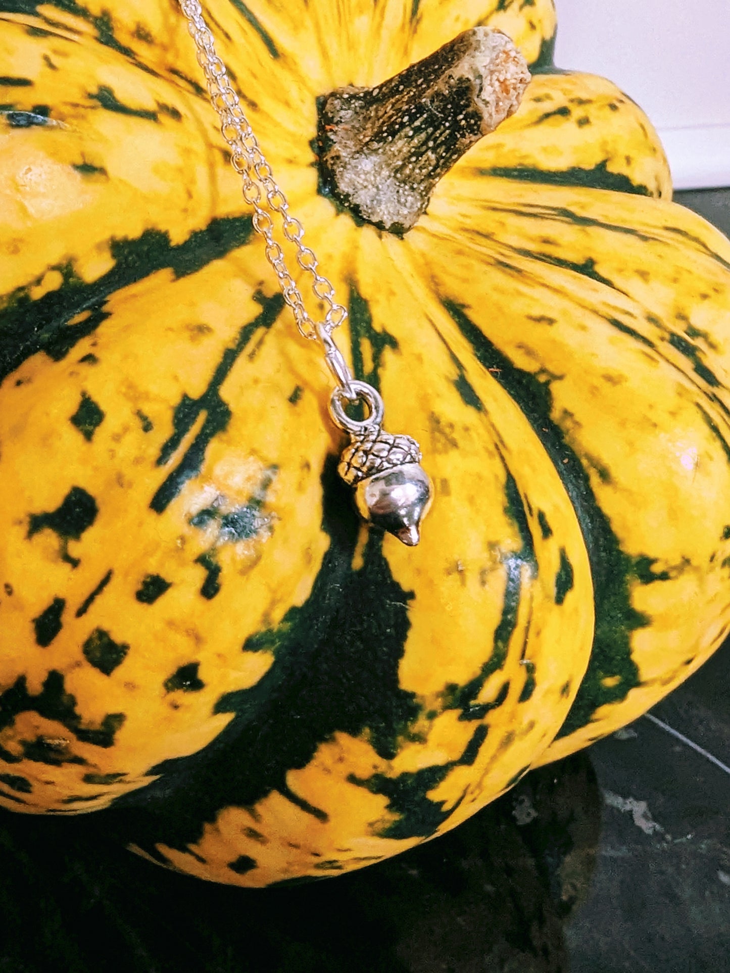 Silver Acorn Autumnal Pendant Necklace