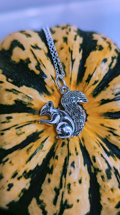 Silver Woodland Squirrel Autumnal Pendant Necklace