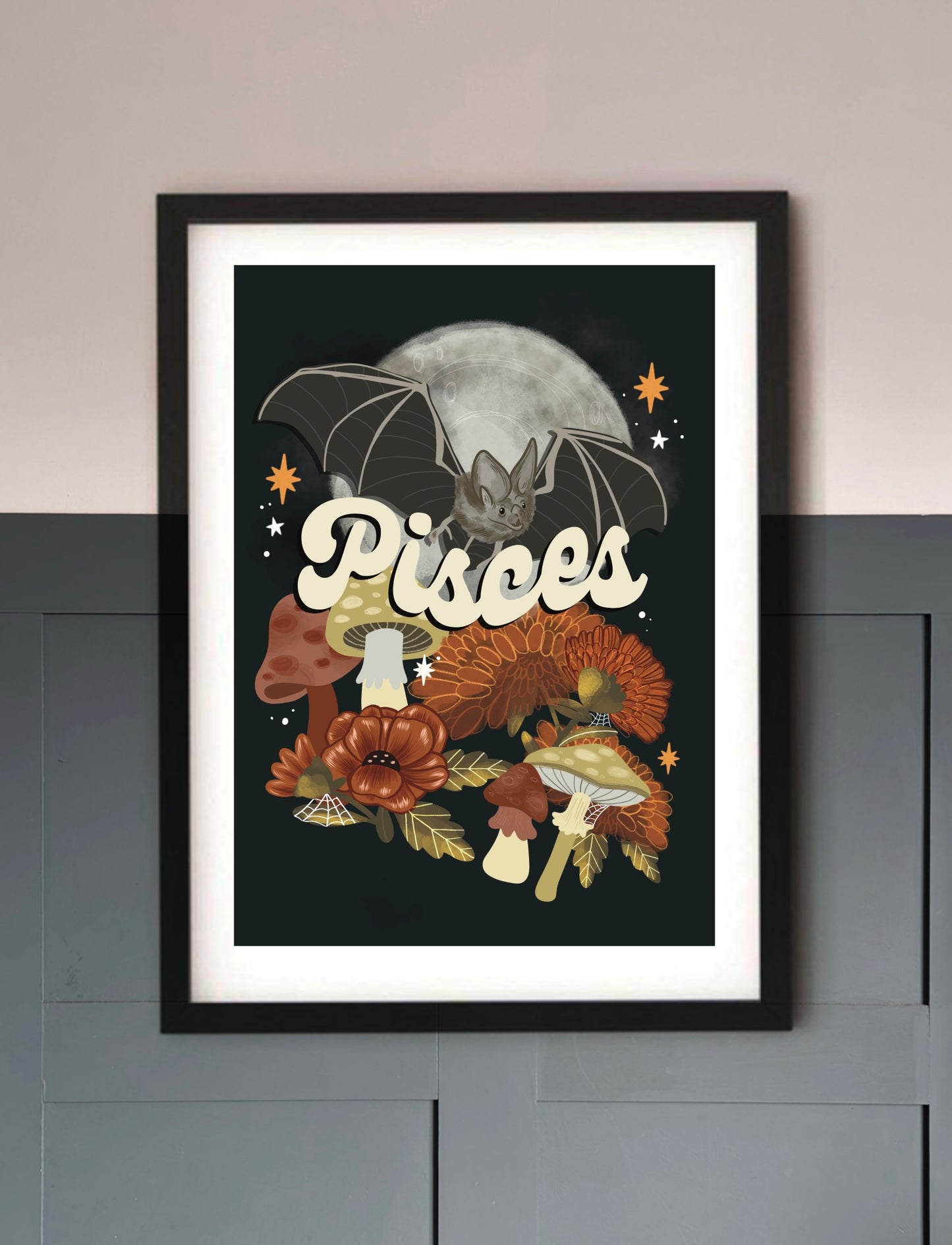 Zodiac/Star Sign Spooky Theme Bat Art Print ~ All signs available