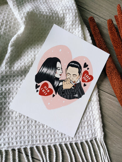 Morticia & Gomez Addams Kissing Art Print