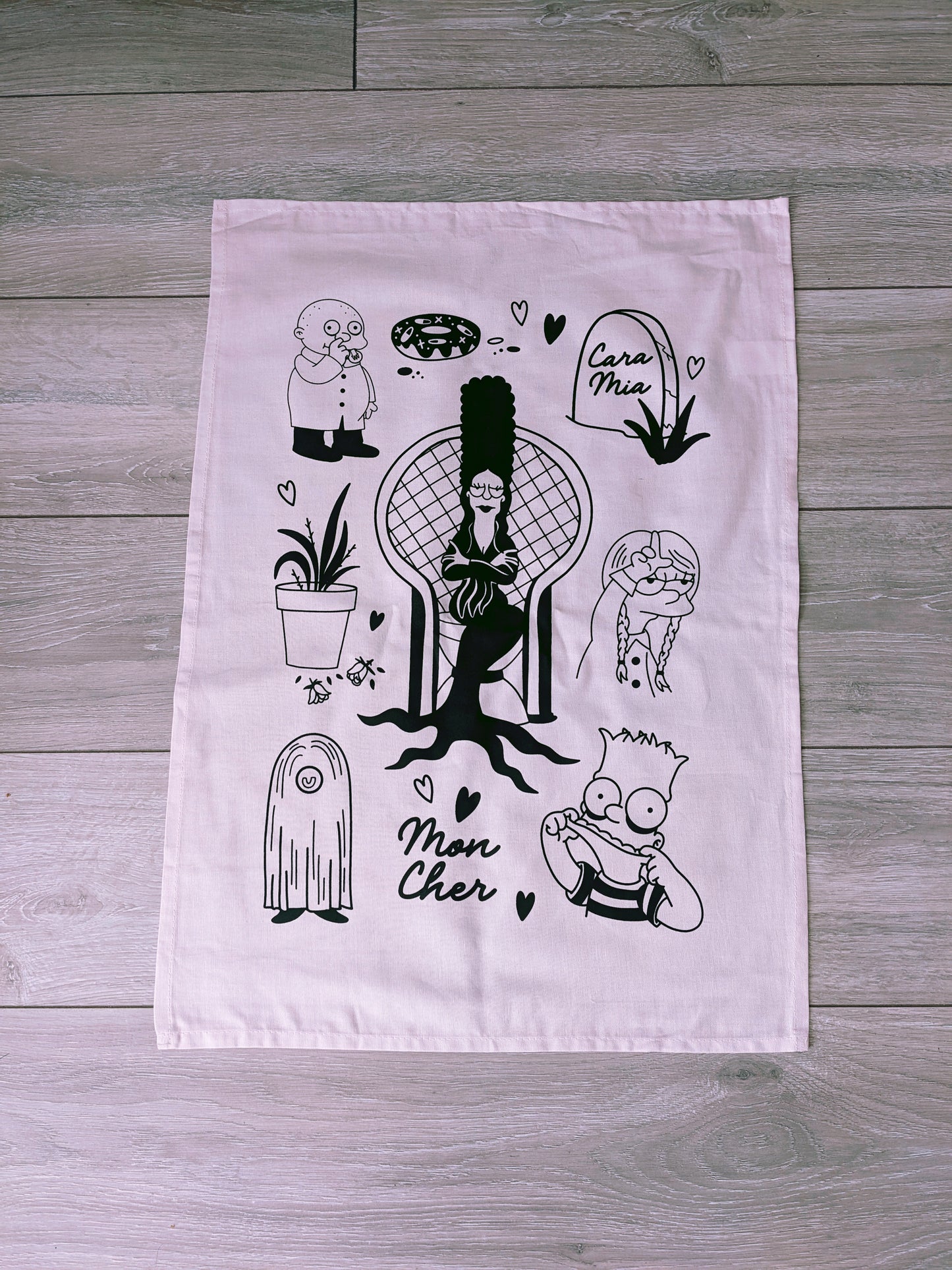 Baby Pink Simpsons x Addams Tea Towel